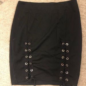 Black lace up bodycon skirt